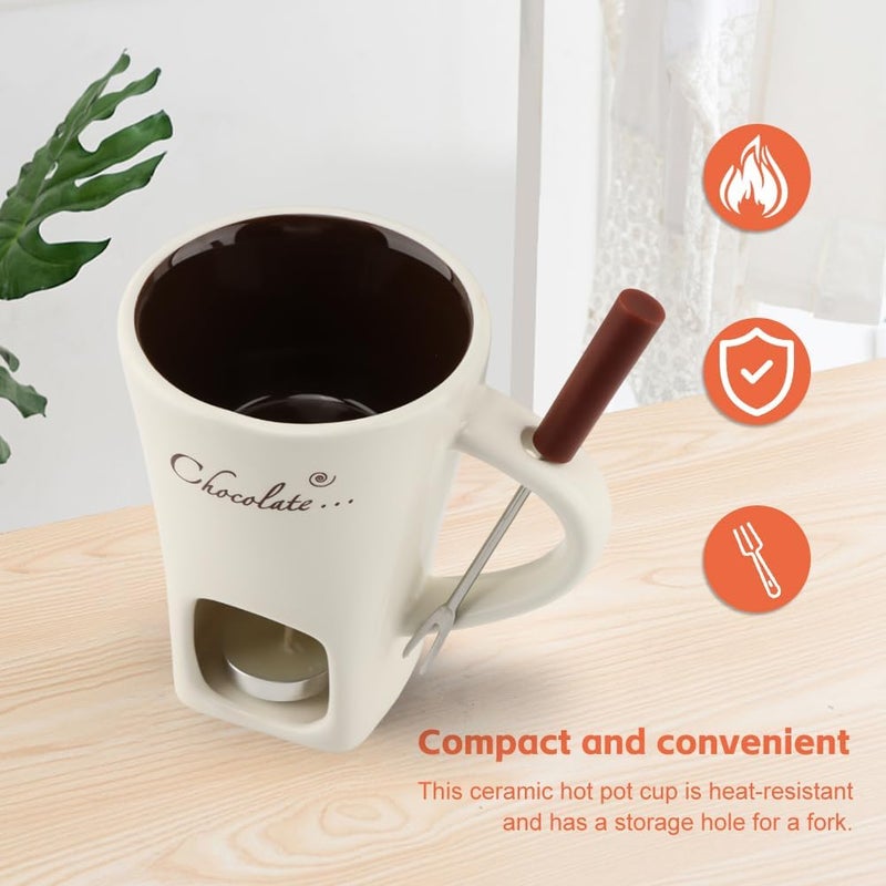 WeiLingBo Chocolate Fondue Cup,Chocolate Fondue Mug with Fork and Candle,Ceramic Chocolate Melting Cup for Birthday Date Night Birthday Wedding Gifts (11.5 * 5.5 * 8.5cm,COLOR:White) - Image 5